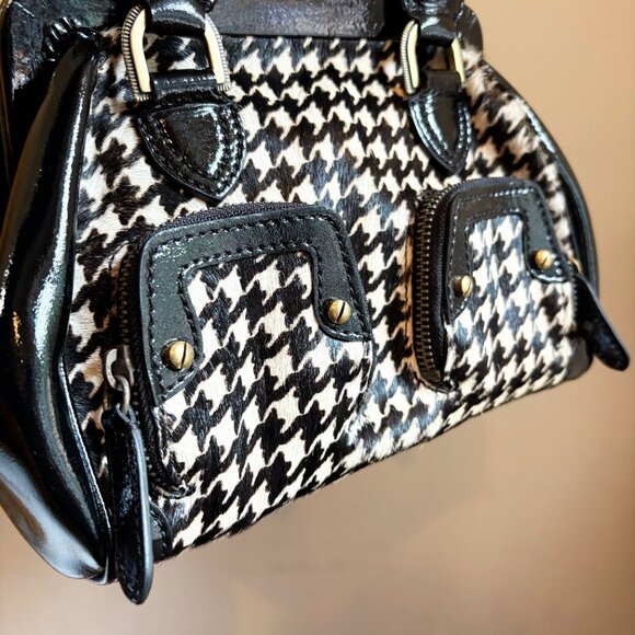 NIB Vintage Cole Haan B+W Houndstooth Calf Hair + Patent Leather Mini Satchel - Picture 2 of 13